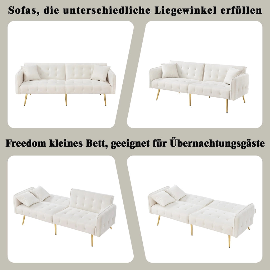 DIVANO LETTO 2 POSTI 215x81,5 cm in velluto Ancient White
