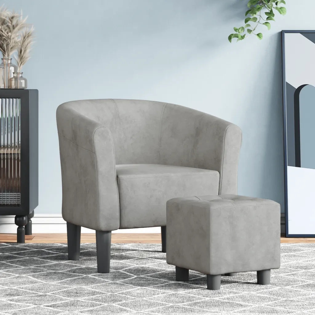 Poltrona | Sedia Relax Cabriolet con Poggiapiedi Grigio Chiaro in Velluto