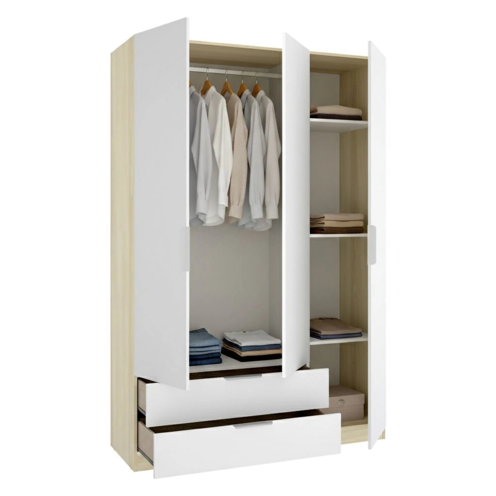 Armadio Camera da Letto Mayos, Guardaroba 3 Ante Appendiabiti, 51x137 cm Bianco
