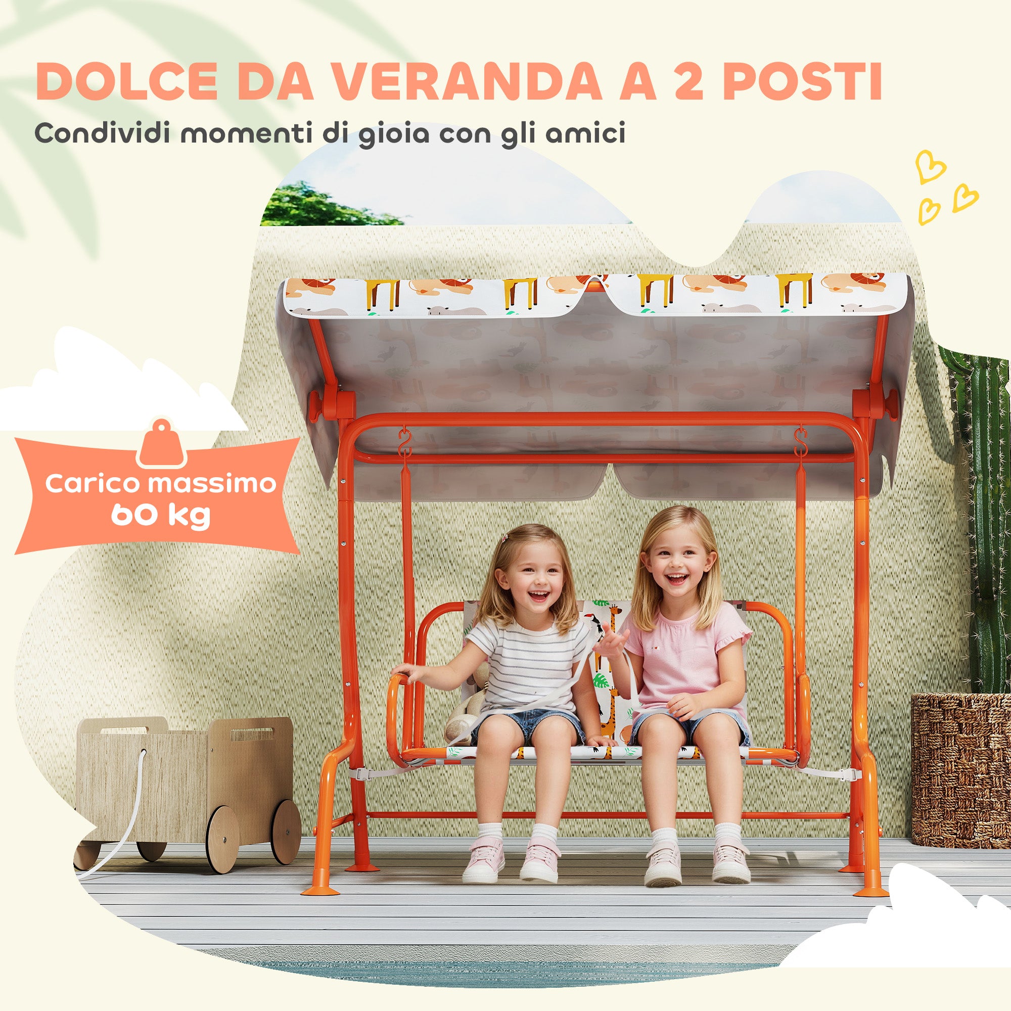 Dondolo per Bambini Altalena da Giardino 2 Posti 112x75x120 cm Arancione