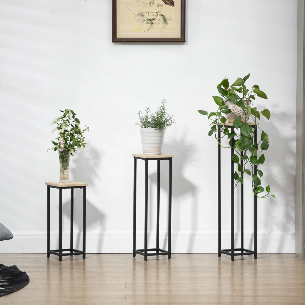 Set di 3 Porta Piante in Acciaio Nero, Supporti Multiuso per Interni ed Esterni, Design Impilabile