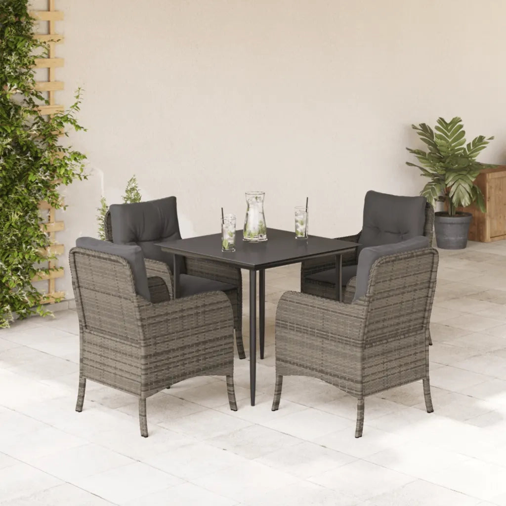 Set da Pranzo da Giardino 5 pz con Cuscini in Polyrattan Grigio 3211949