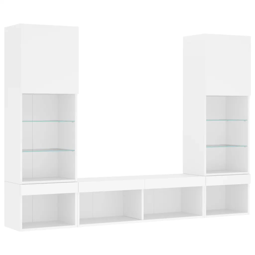 Mobili TV a Muro con LED 5pz Bianchi in Legno Multistrato 3216690
