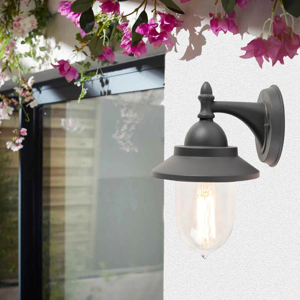 Trade Shop - Lanterna A Parete Stile Retrò Lampada Da Muro Per Giardino Facciate E27 Ip44 524wa-b247 - Grigio Scuro