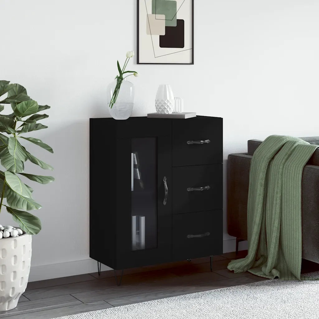Credenza | Madia | Buffet da pranzo | Armadio da pranzo Nera 69,5x34x90 cm in Legno Multistrato