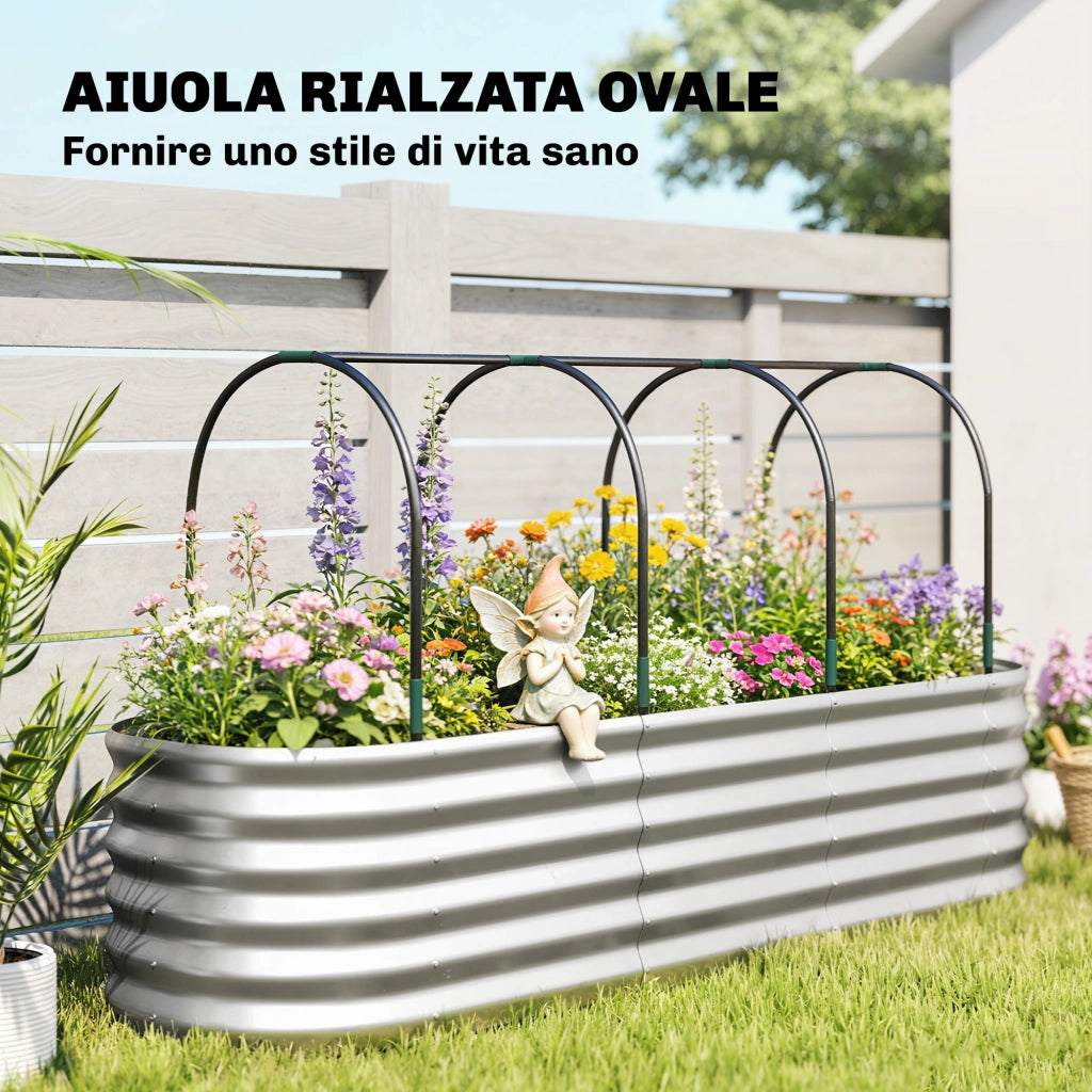 Orto Rialzato e Fioriera con Graticcio e Serra 200x60x103 cm in Metallo Galvanizzato Argento