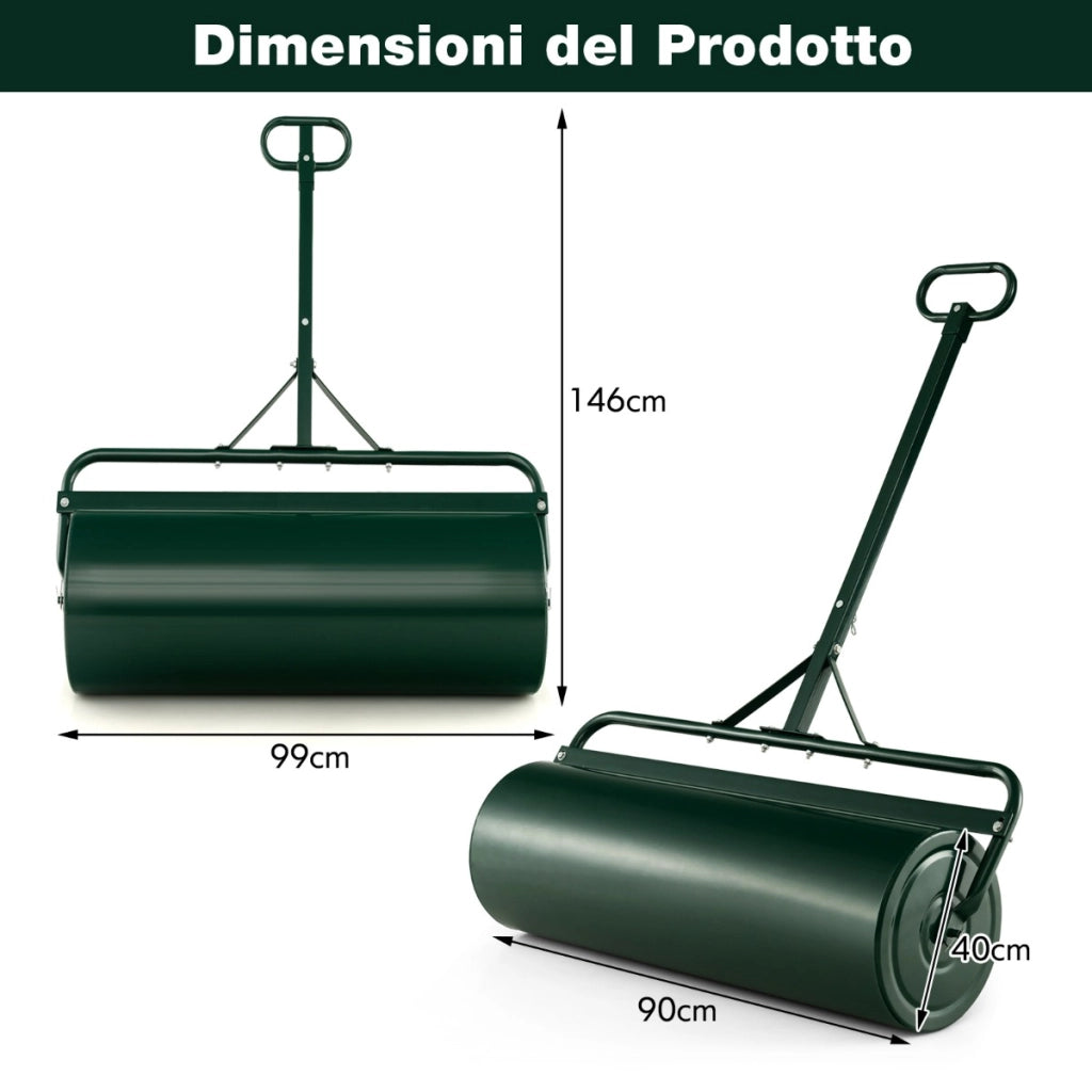 Rullo per prato in metallo per cortile parco fattoria, Rullo per prato spingere/tirare da 113 L riempito di acqua/sabbia con manico antiscivolo Verde
