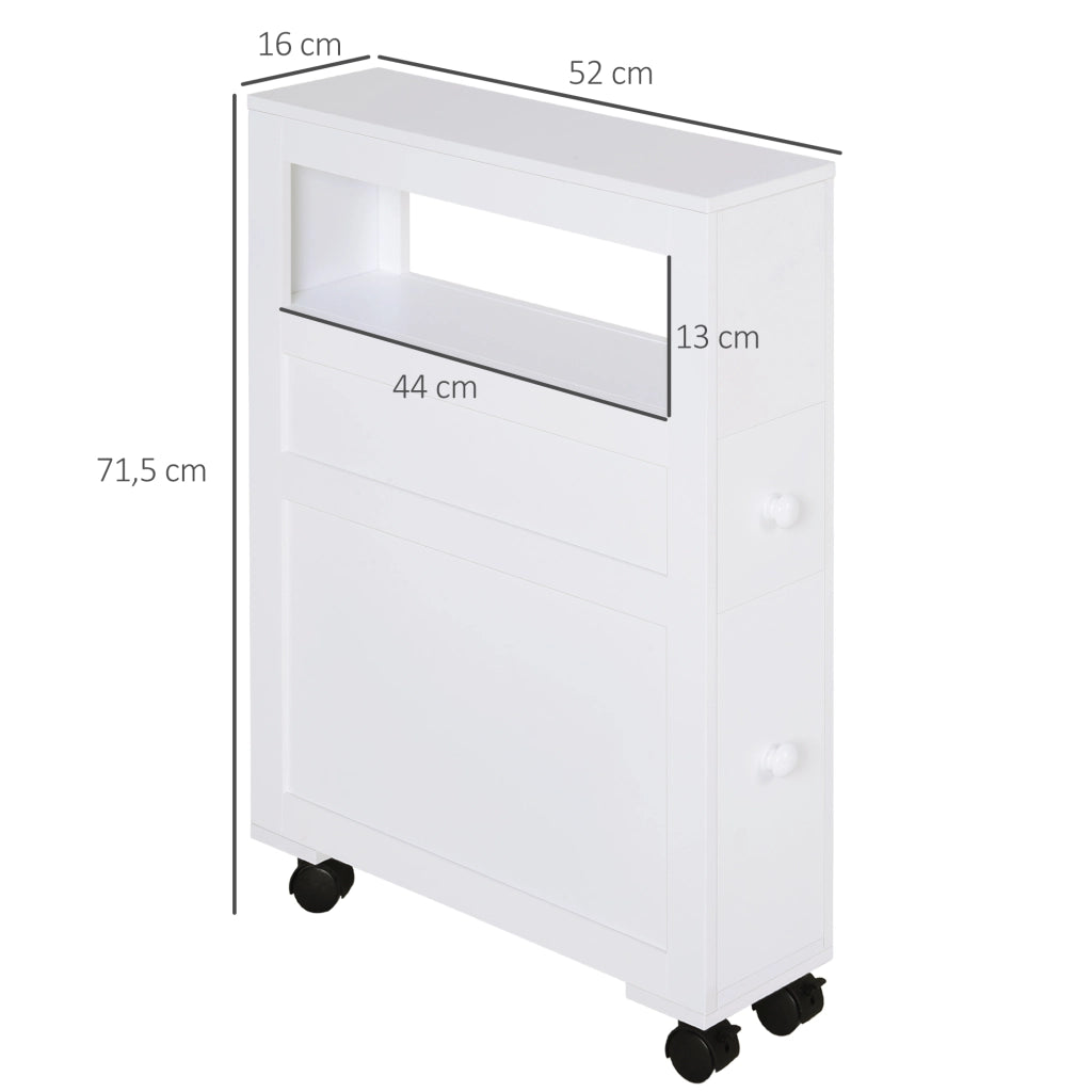 Mobile bagno con cassetti e ruote ¨C zephmum ¨C bianco 16x52x71,5 cm
