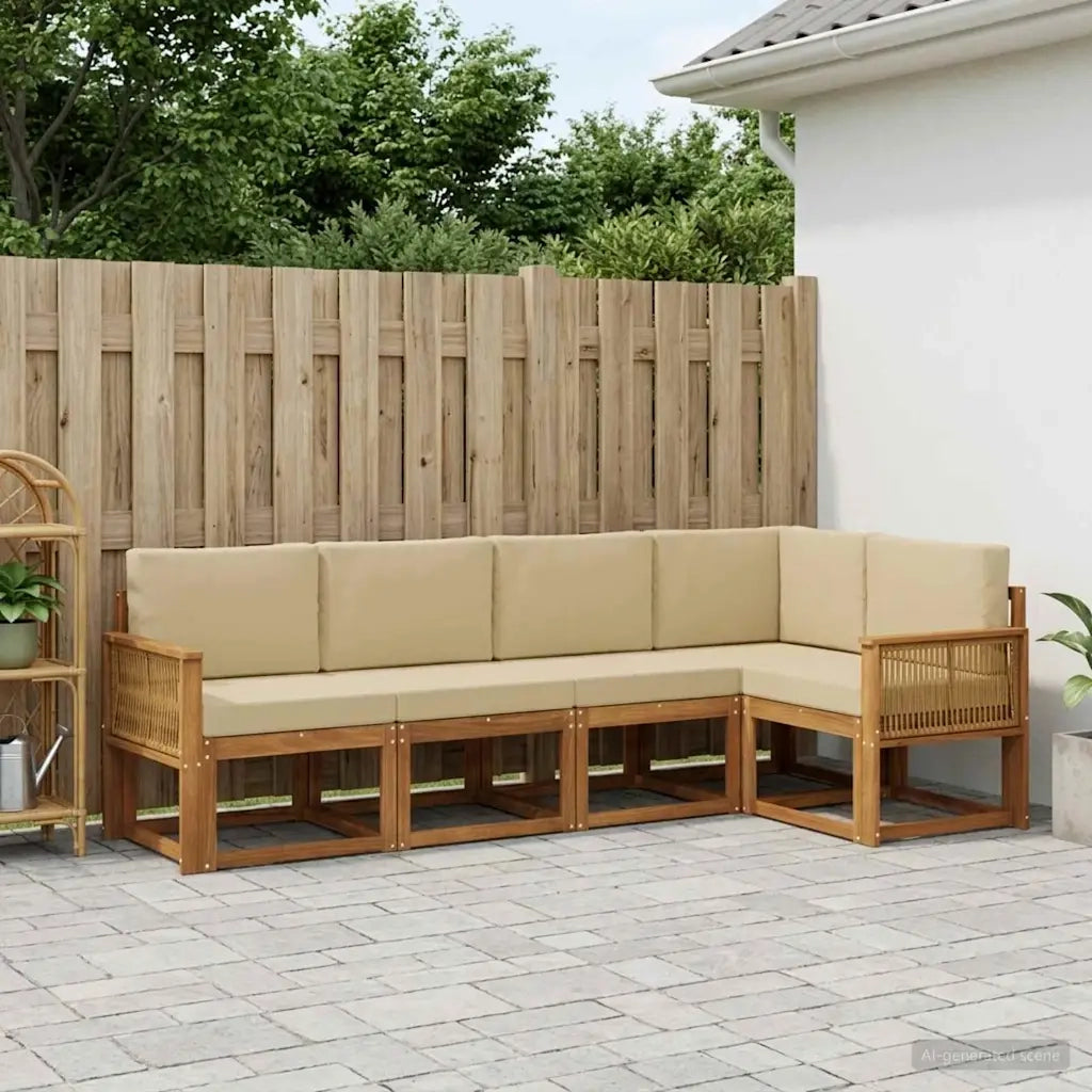 Set di divani da esterno 5 pcs Naturale e Beige Poliestere 3385219