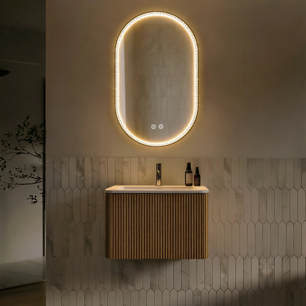 Mobile da Bagno con Lavabo Integrato e Specchio LED, per Bagno, in MDF