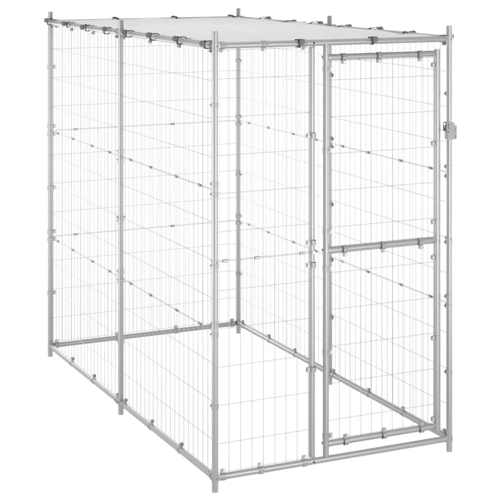 Recinto per animali da esterno per cani in acciaio zincato con tetto 110 x 220 x 180 cm 02_0000431
