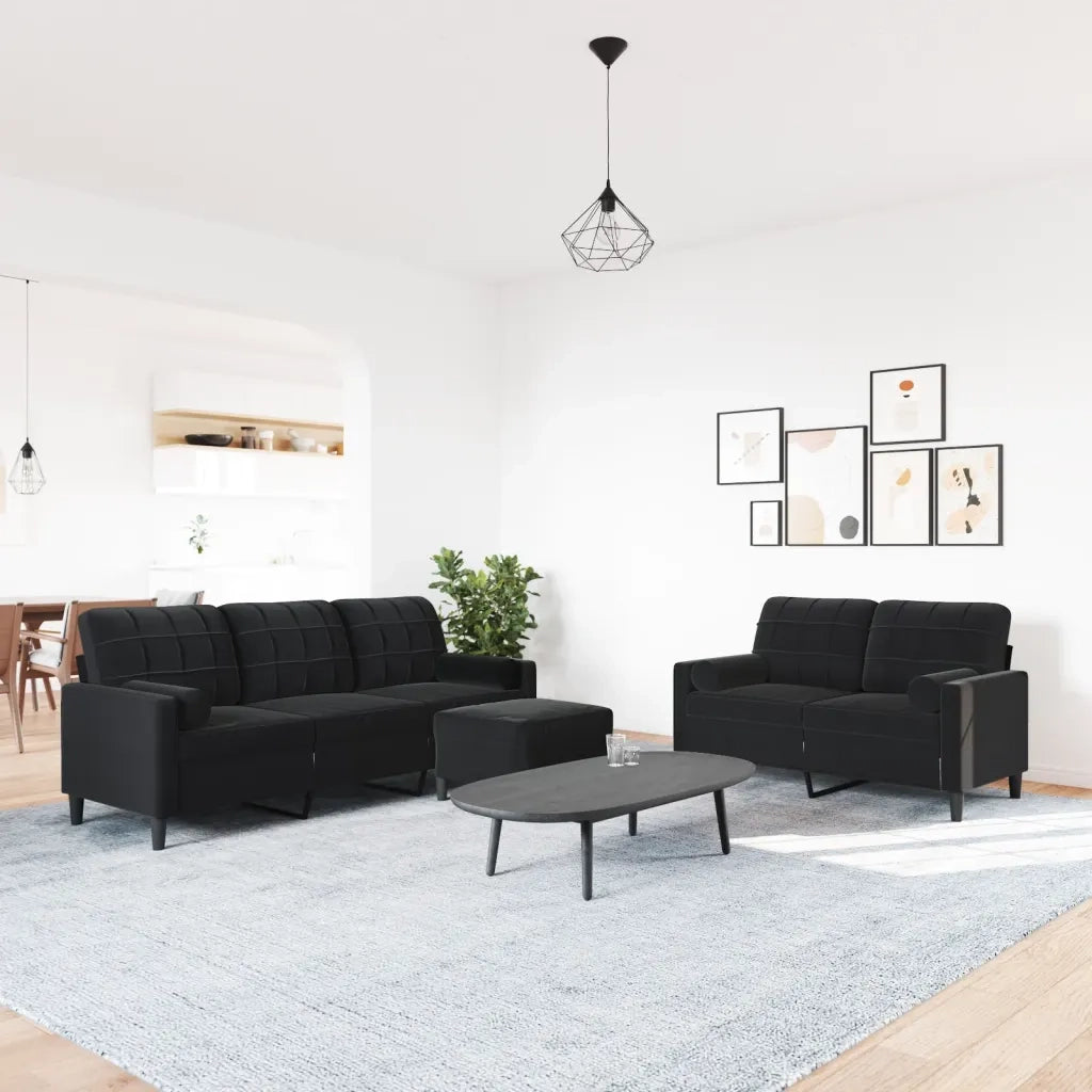 Set di Divani 3 pz con Cuscini e Rinforzi Nero in Velluto