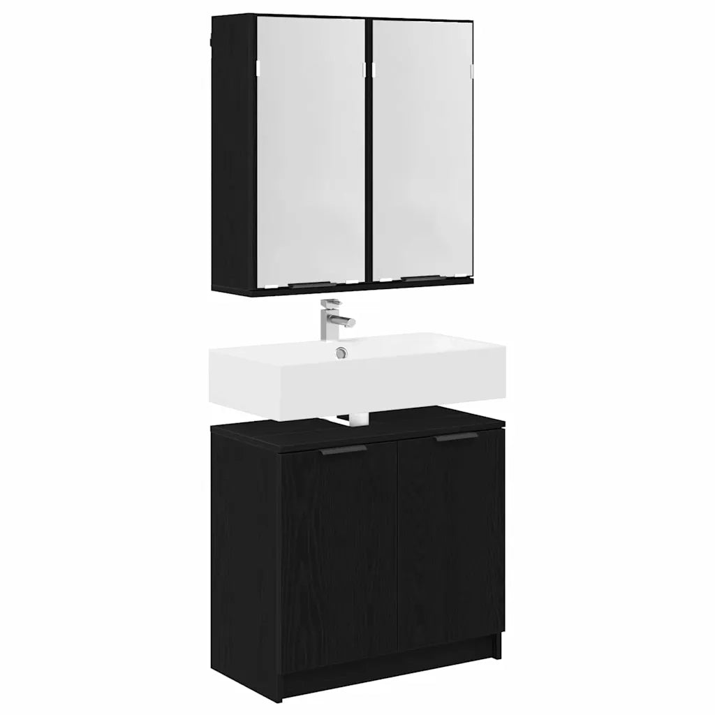 Set di Armadi da Bagno 2 pcs Rovere Nero Legno multistrato