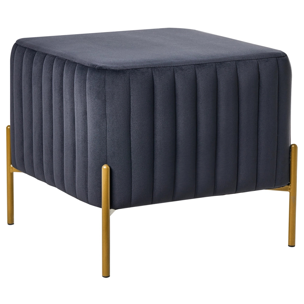 Pouf rivestito in velluto nero con gambe in metallo dorato seduta quadrata 47 x 47 cm per un salotto glamour
