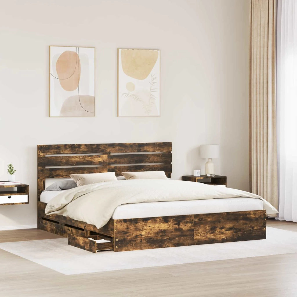 Struttura del letto con cassetto Rovere fumé 180 x 200 cm 3411487