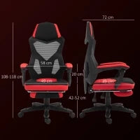 Vinsetto Sedia da Ufficio Ergonomica e Reclinabile con Poggiapiedi, in Tessuto a Rete, 58x63x112-122 cm, Nera e Rossa