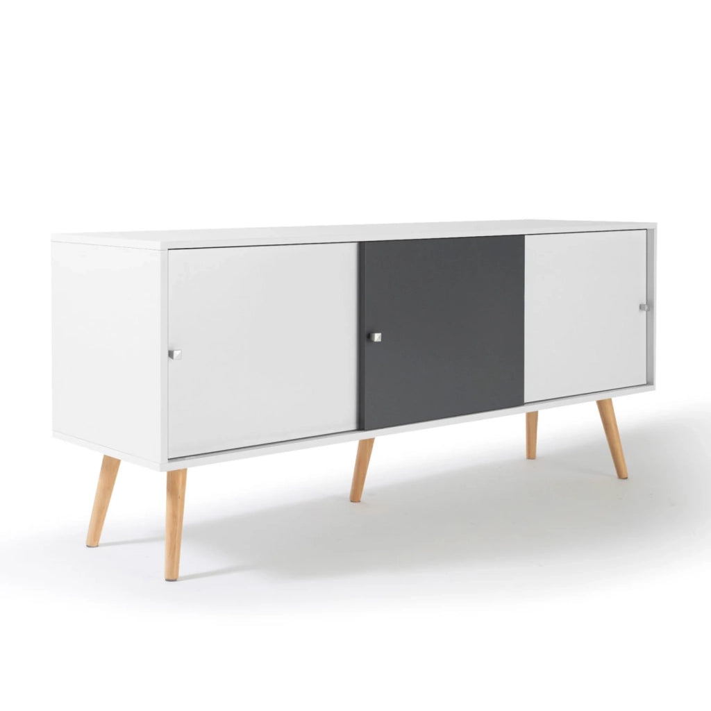 IDMarket - Credenza bassa scandinava a 3 ante EFFIE da 135 cm in legno bianco e grigio