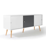 IDMarket - Credenza bassa scandinava a 3 ante EFFIE da 135 cm in legno bianco e grigio