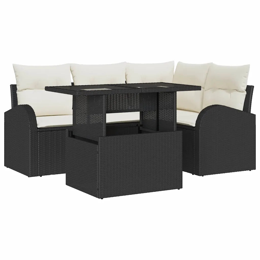 Set Divano da Giardino con cuscino 5 pcs Nero Poly Rattan 3348633