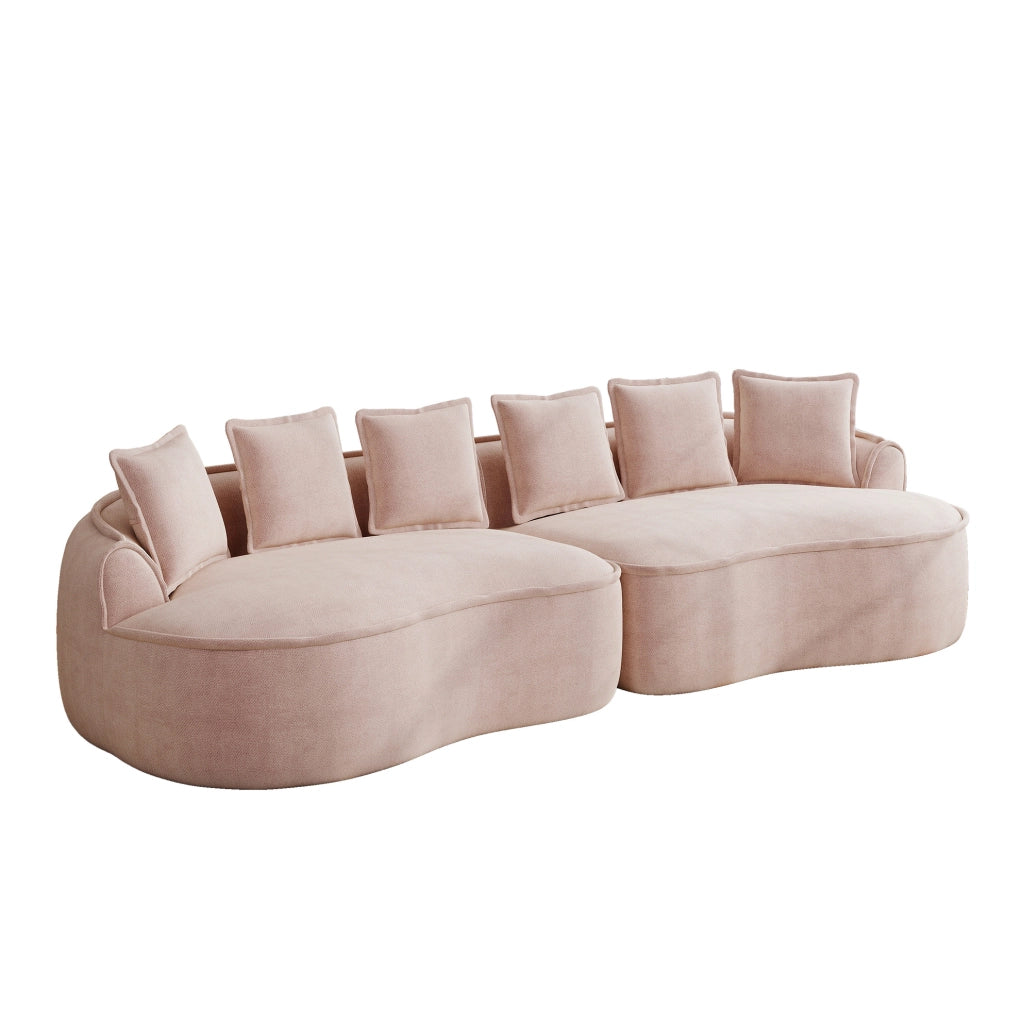 Divano modulare 320x114 cm rosa in chenille; senza montaggio