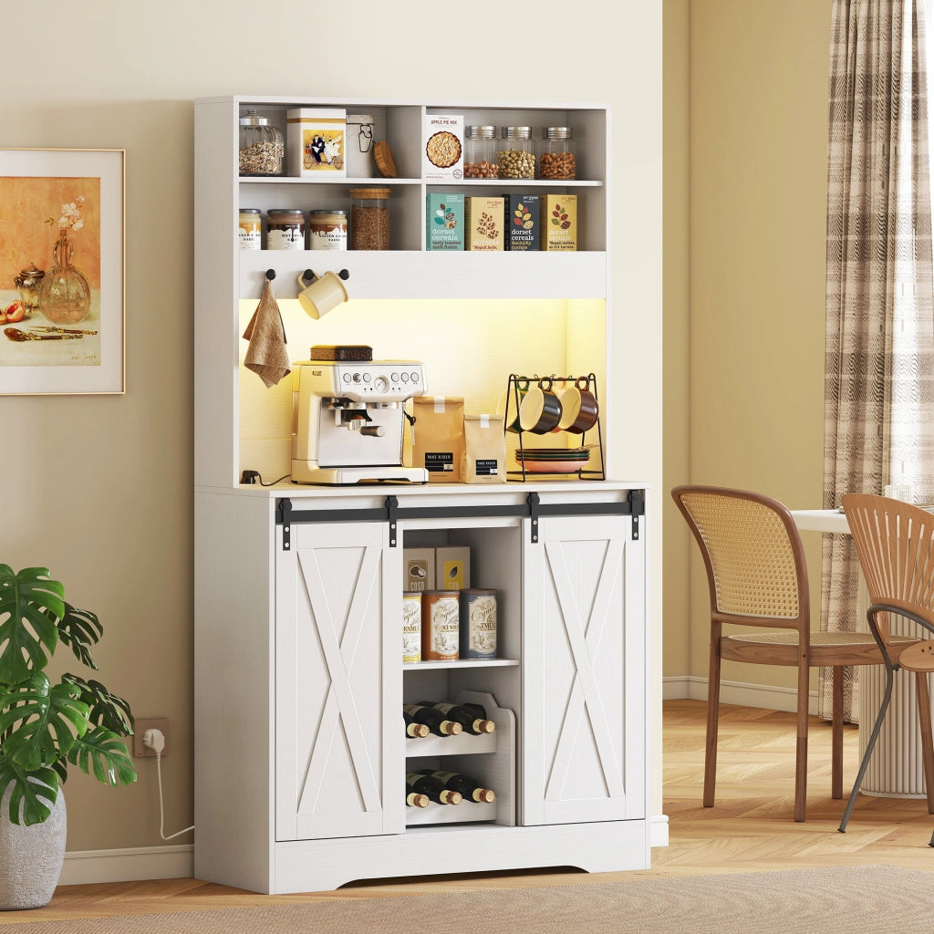 Credenza Cucina con Prese Elettriche e Luce LED ¨C zephmum ¨C Bianco 100x38x180 cm