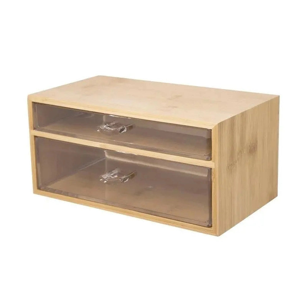 Trade Shop - Porta Gioielli Cosmetici Con 2 Cassetti Forme Diverse Organizer Legno 24.3x15.3x11cm 10831 -