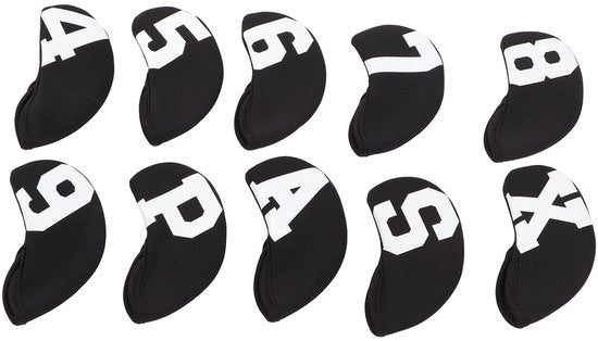 Set di protezioni per mazze da golf da 10 pezzi - Protezione per mazze da golf 3-9 - Pitching/Sand Wedge - Nero/Bianco - Adatto per Uomini/Donne - Copertura protettiva - Protezioni per mazze da golf
