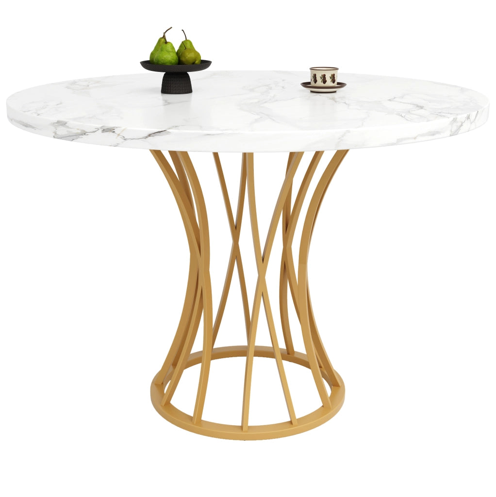 Tavolo da pranzo rotondo 80 x 80 x 76 cm in MDF e metallo; colore oro