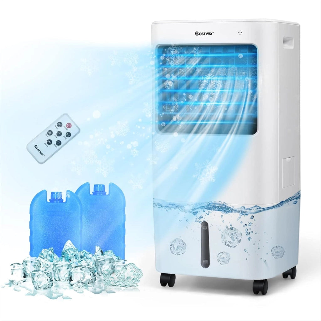 Condizionatore Portatile 3 in 1, Con Raffreddamento, Ventola e Umidificazione, Serbatoio dell’acqua di 20 L, 7,5 H Timer, Con 4 Velocità, Telecomando e Ruote