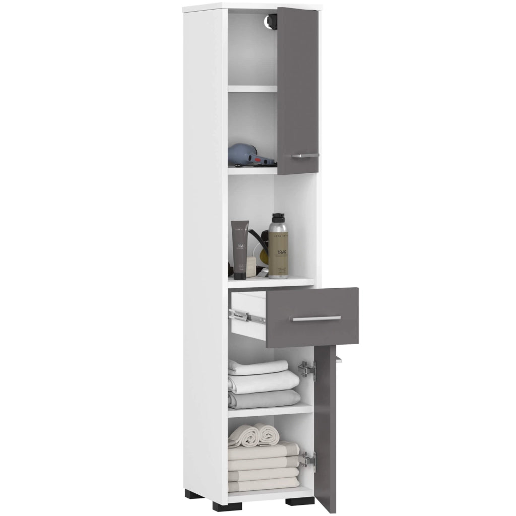 Colonna da bagno AKORD FIN Bianca 30 cm 2 ante 1 cassetto inserto frontale Grigio Grafite 30x30x140 cm