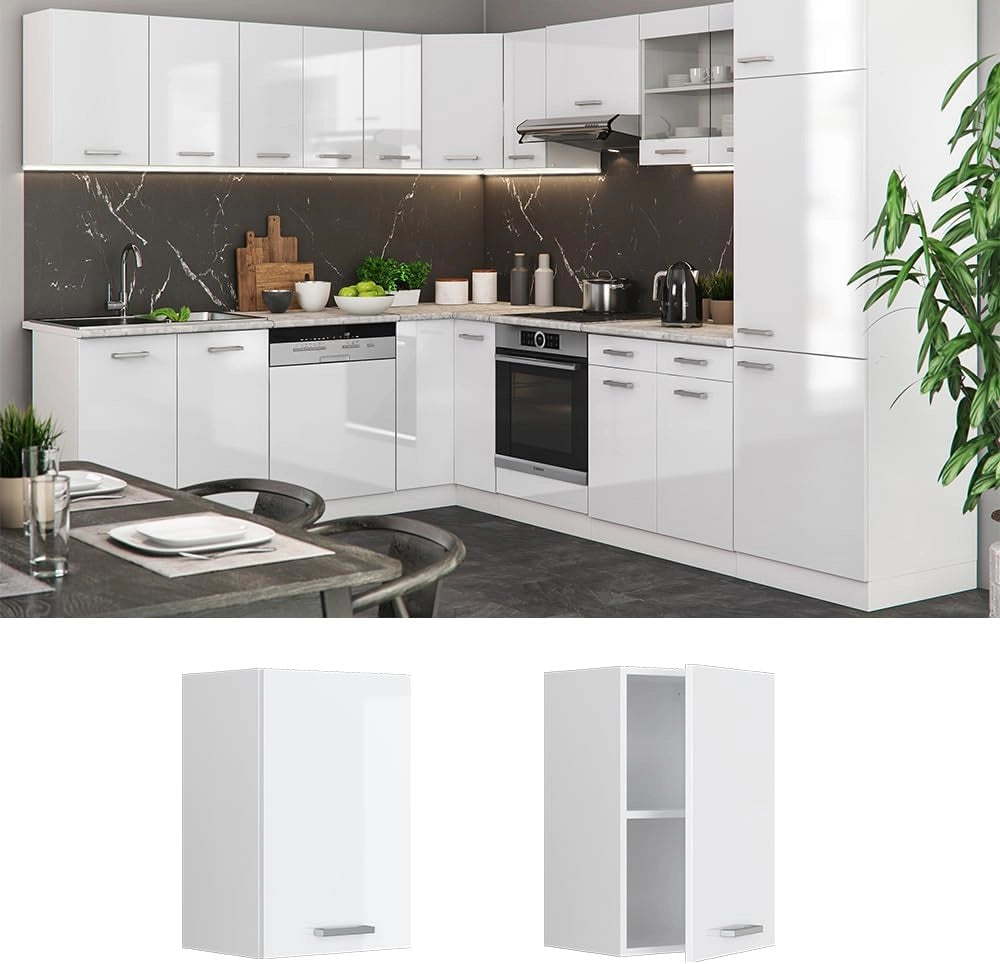 Pensile da cucina R-Line, Bianco lucido, 40 cm, per la libera combinazione all'interno di sistemi cucina modulari