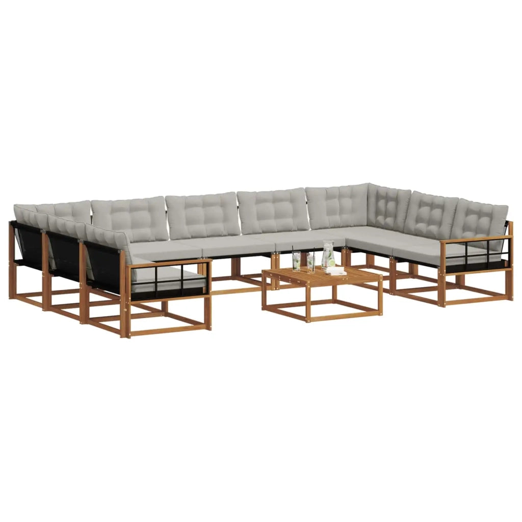 Set di divani da esterno 10 pcs Grigio Naturale e Chiaro