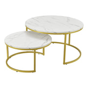 Set di 2 tavolini rotondi impilabili effetto marmo bianco e oro 03_0008355