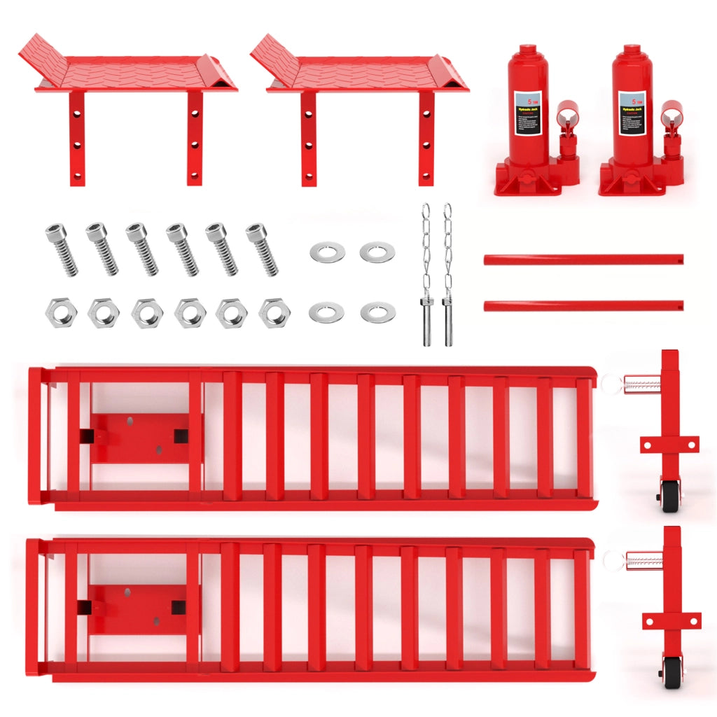 Set 2 Rampe di Sollevamento Idrauliche con Ruote 5T ¨C MINIMAL ¨C Altezza 23¨C36 cm, Rosse