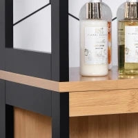 Colonna Bagno con 2 Cassetti e 3 Vani Aperti in Legno MDF e Bambù 30x30x144.3 cm