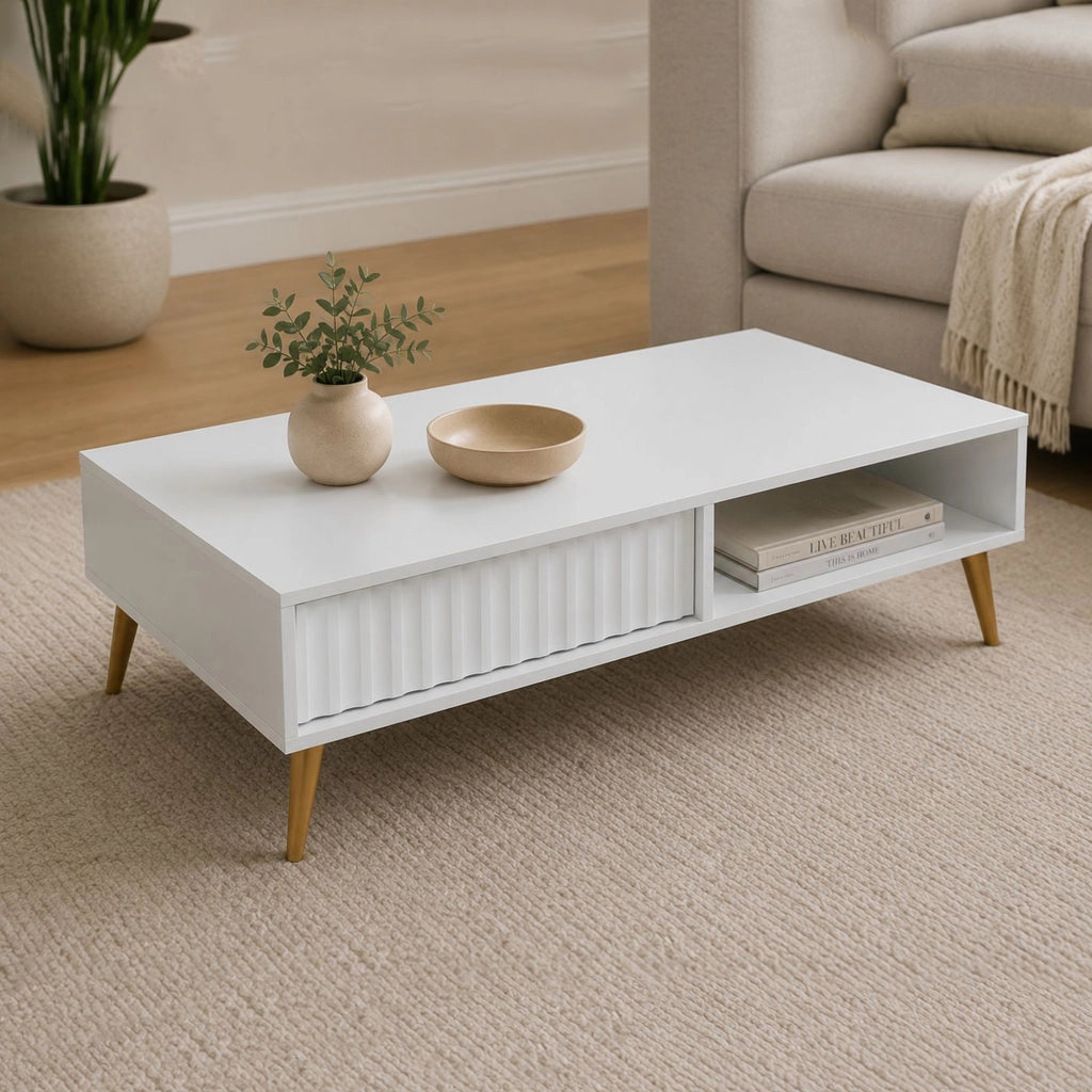 Lipa, Tavolino da Salotto 2 Cassetti, 102x67x35h cm Bianco