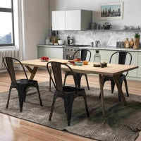Set da 4 Sedie da Cucina Impilabili Stile Industriale in Acciaio, 45x53x85cm, Nero
