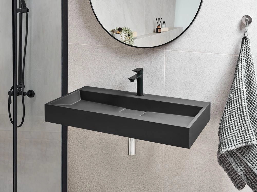 Lavabo bagno classico rettangolare in ceramica finitura lucida 90 x 46 cm nero Lavello da bagno rettangolare