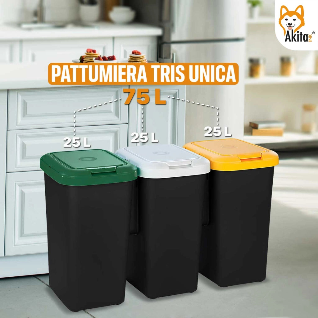 Akitaink Pattumiera Differenziata 3 Scomparti 75L Akirock