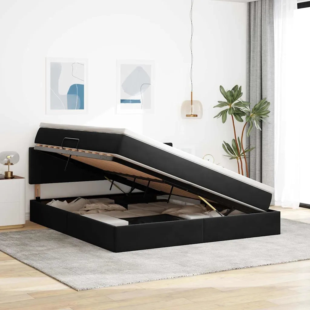 Letto con contenitore LED e materasso Nero 180 x 200 cm Velluto