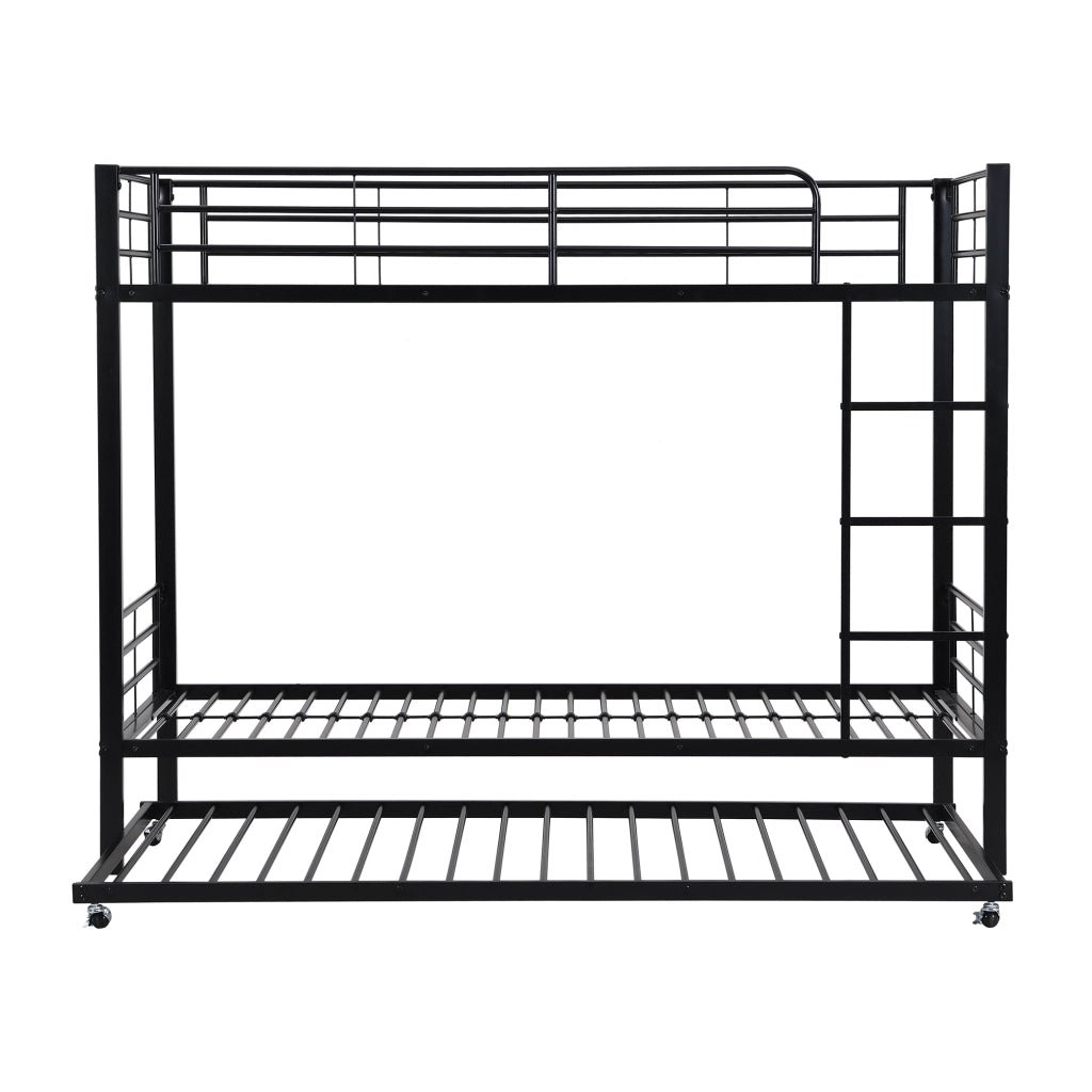 Letto a castello 90 × 200 cm e 90 × 190 cm con letto estraibile, senza materasso, in metallo, nero