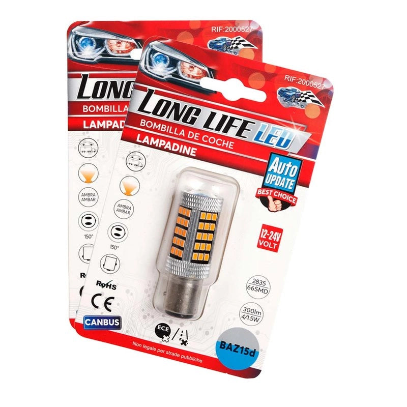 2 Pezzi Lampada LED BAZ15D S25 P21/5W 66 SMD 2835 12V 24V 300lm 4W/1.5W Doppio Filamento Ambra Piedi Sfalsati 55mm 360°