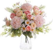 Bouquet di fiori di seta hortensia - Fiori di plastica zinnia - Decorazione di matrimonio per tavola centrotavola - 3 confezioni (rosa) bouquet di fiori artificiali