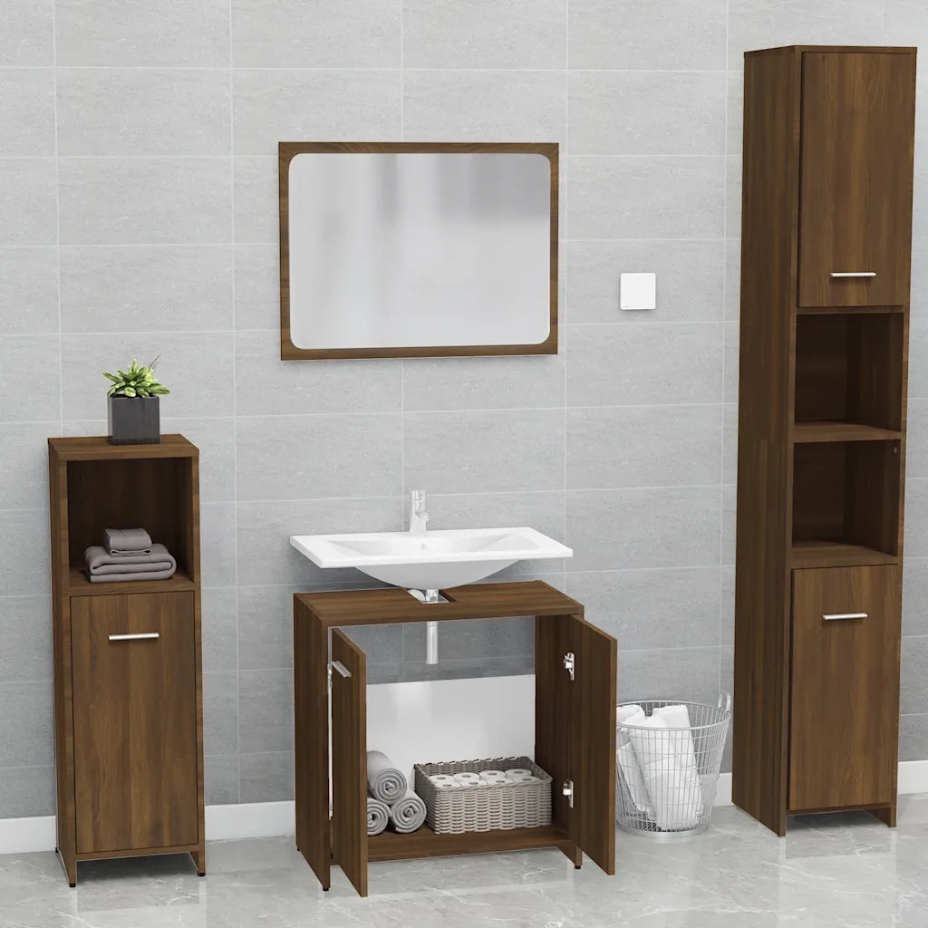 Set Mobili da Bagno Rovere Marrone in Legno Multistrato 815530