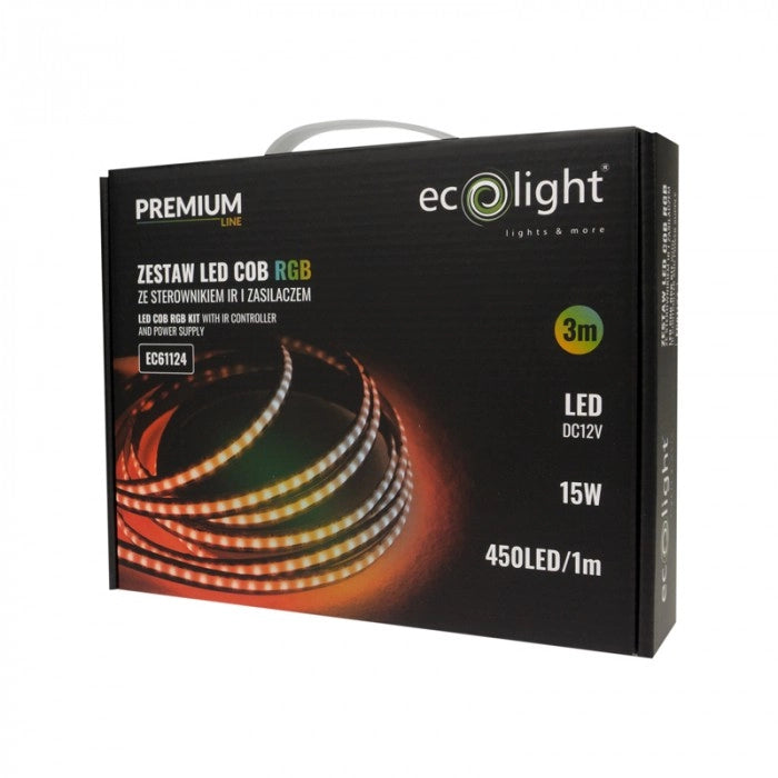 Striscia LED COB RGB 450/m 15W/m 3m IP20 kit completo