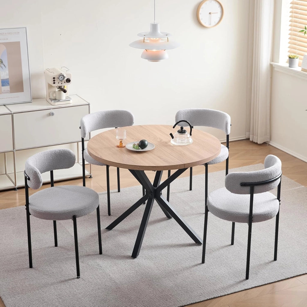 GrandCA HOME Set Tavolo e Sedie, Tavolo Rotondo da 100 cm + 4 Sedie Imbottite, Adatto per 4-6 Persone, (Marrone Chiaro e Grigio Chiaro)