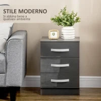 Set 2 Comodini Moderni con 3 Cassetti per Camera da Letto e Soggiorno in Truciolato, 40x36x56 cm, Grigio