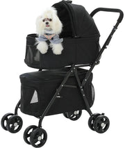 Buggy per cani - con apertura laterale - coperto - grande contenitore - nero