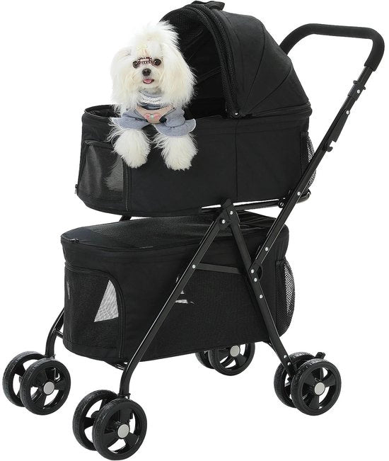 Buggy per cani - con apertura laterale - coperto - grande contenitore - nero