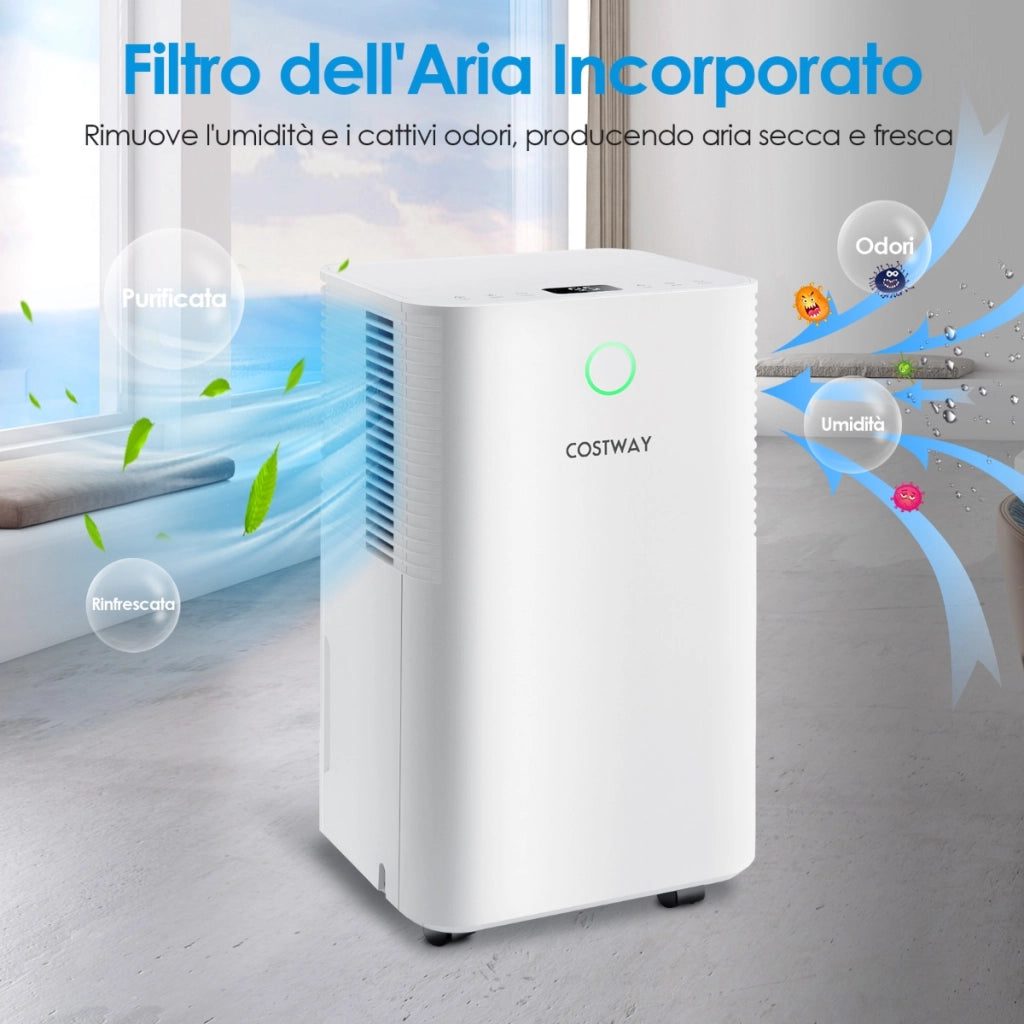 Deumidificatore con 3 modalit¨¤ e 2 velocit¨¤, Deumidificatore con timer 24 ore e serbatoio dell¡¯acqua 2L Bianco
